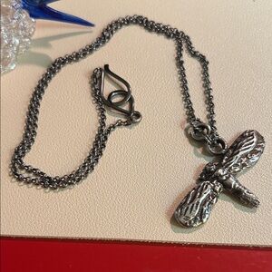 Vintage Heavy Brutalist Oxidized Sterling Silver Dragonfly Pendant Necklace